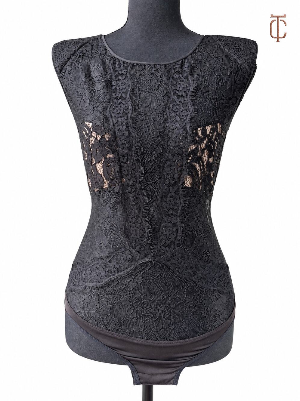 BCBGMAXAZRIA Women's Xandra Black Floral Lace Bodysuit Runway Size XS NWT